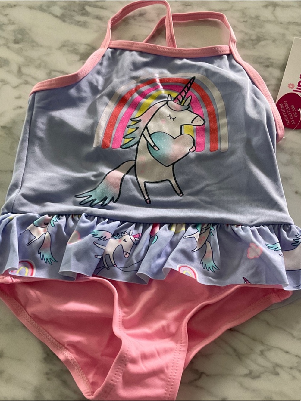 Wippette Lavender and Pink Unicorn Ruffle One-Piece Swimsuit